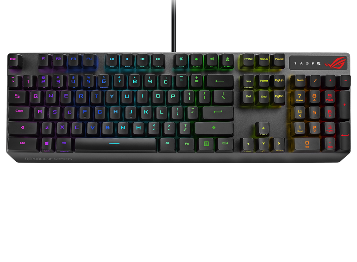ASUS XA05 ROG STRIX SCOPE RX Blue Switch Optical Gaming Keyboard for FPS, RGB, USB 2.0 Passthrough, Alloy Top, Stealth Key,