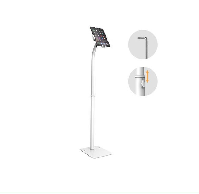 Bratech Height Adjustable Universal Anti-TheftTable Floor Stand compatible with7.9'-11' Tablets-White 220x300x1325mm Anti-Theft Locking Screw(LS)