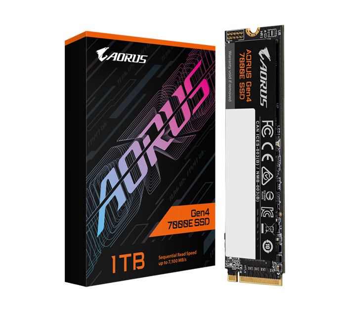 Gigabyte AORUS Gen4 7000E SSD 1000GB PCI-Express 4.0x4, NVMe 1.4, Sequential Read ~7100 MB/s, Sequential Write ~6100 MB/s