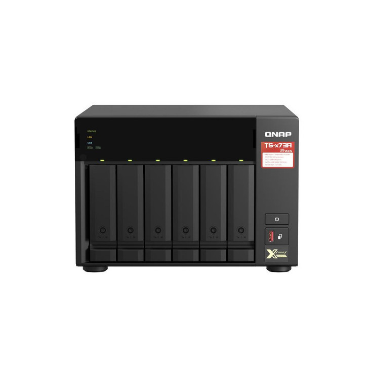 QNAP TS-673A-8G 6 Bay NAS AMD Ryzen™ Embedded V1500B quad-core 2.2 GHz 8G DDR4 2xM.2 2280 PCIe Gen3 x1 slots 2x2.5 GEl 3xUSB3.2 Hot-swappable 3YR WTY