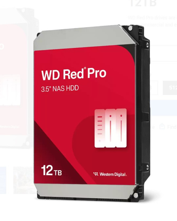 Western Digital WD Red Pro 12TB 3.5' NAS HDD SATA3 7200RPM 256MB Cache 24x7 300TBW ~24-bays NASware 3.0 CMR Tech 5yrs wty (replacement of WD121KFBX)
