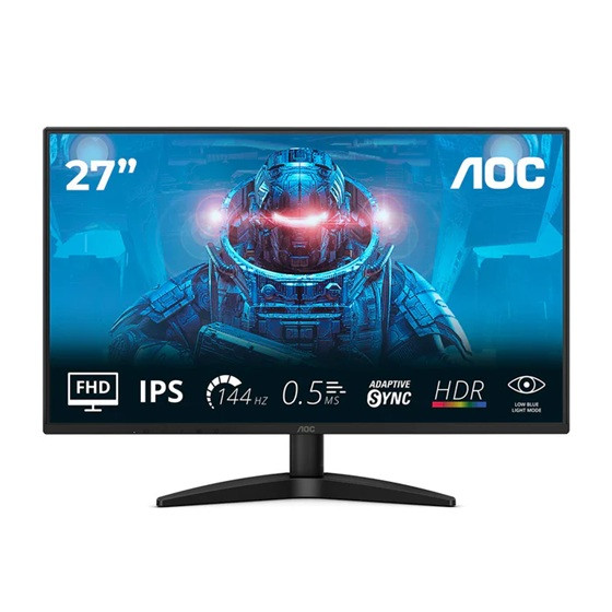 AOC 27B36X, 27″ IPS, 1920×1080@144Hz, 0.5ms MPRT, 300 nits, 1500:1, sRGB 121%, HDMI 1.4, DP 1.4, tilt, VESA 100×100, 22W, 3.11kg, black