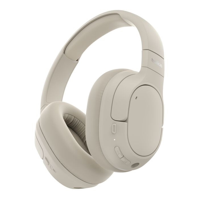 Belkin SoundForm Isolate Noise Cancelling Over-Ear Headphones - Sand (AUD008fqSA),  60 hours, Multipoint Technology, Foldable, 2 Years Warranty