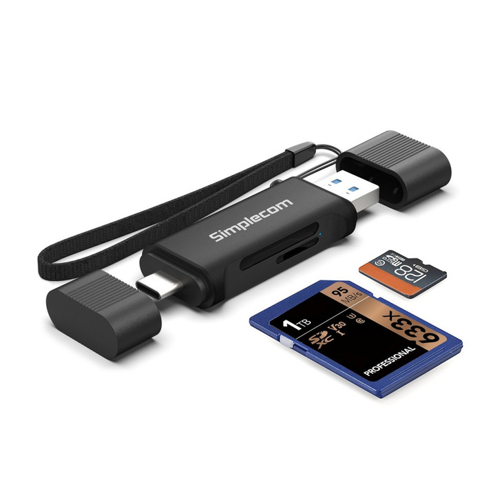 Simplecom CR402B SuperSpeed USB-C and USB-A Dual Slot Card Reader for SD