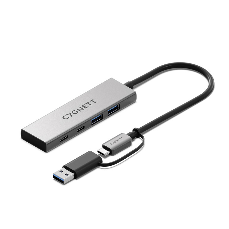 Cygnett Unite 4-in-1 USB-C to USB-C & USB-A Hub- White (CY5389CYHUB),2x USB-C, 2x USB-A, 10Gbps Transfer, USB-C to USB-A Adapter, 2 Years Warranty