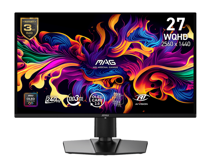 27" MSI MAG 274QP QD-OLED X24 (WQHD) GAMING MONITOR BLACK/26.5"/Flat/2560x1440/240Hz/0.03s/2xHDMI+1xDP/H.Adj/Pivot/3Yr Warr.