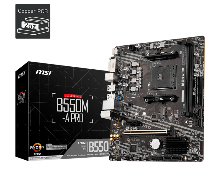 MSI B550M-A PRO MOTHERBOARD AMD/B550/AM4/mATX/2xDDR4/2xM.2/1xPCI-E(16)+1xPCI-E(1)/GB LAN/3YR WARR