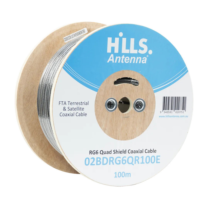 Hills Antenna RG6 Quad Shield Coaxial Cable - 100m Reel