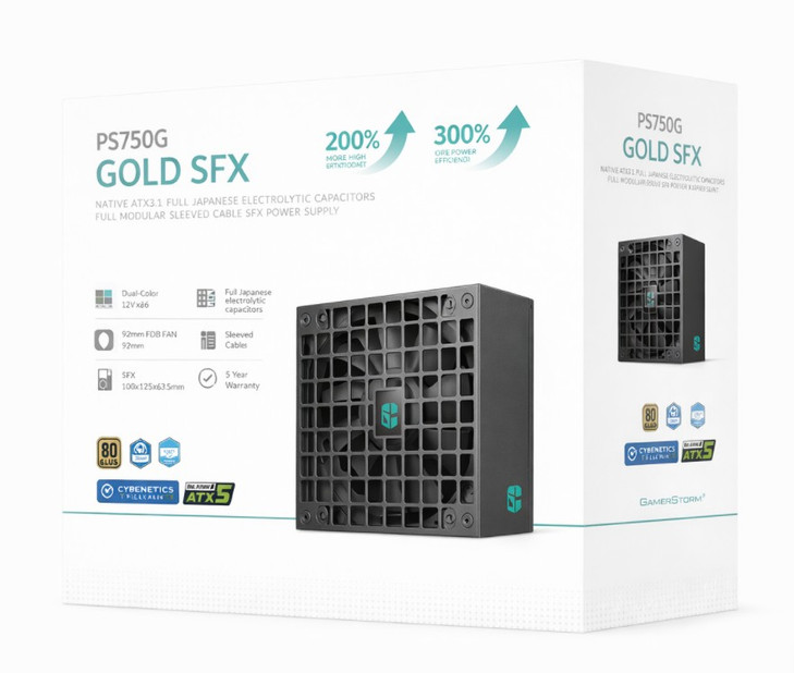 DeepCool PS750G 750W Gamer Storm SFX ,Full Japanese Electrolytic Capacitors, Cybenetics Platinum /PPLP Gold, Fluid Dynamic Bearing