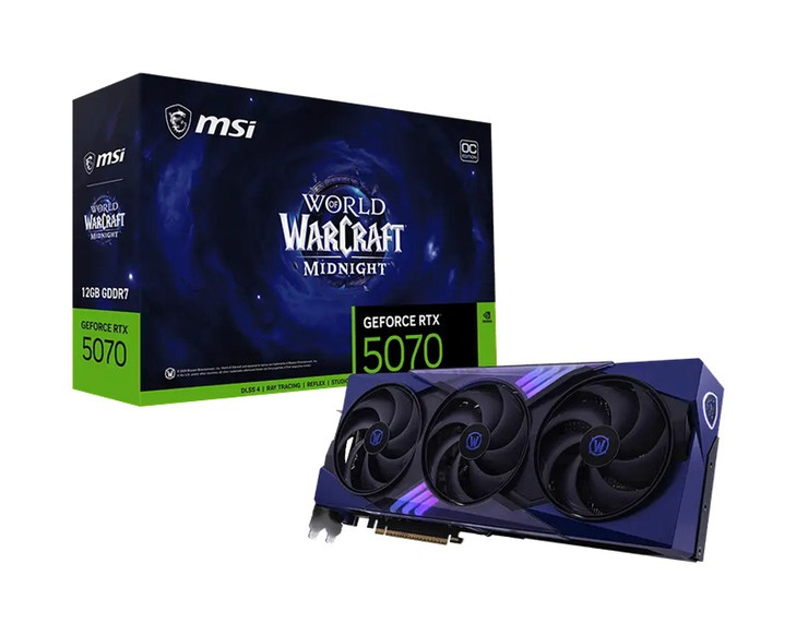 MSI nVidia GeForce RTX 5070 12G World of Warcraft MIDNIGHT VOID EDITION OC, 6144 CUDA, 12GB GDDR7, 28Gbps, 192-bit, 2610MHz, PCIe 5, 250W