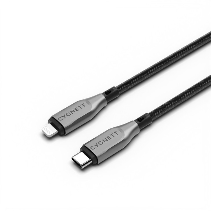 Cygnett Armoured Lightning to USB-C (2.0) Cable (1M) - Black(CY4667PCCCL),30W,Braided, 480Mbps Transfer,Fast Charge iPhone/iPad, MFi, 5 Years Warr