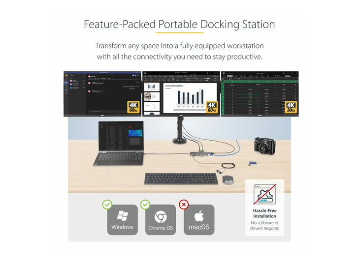 STARTECH USB-C TRIPLE-MONITOR MULTIPORT ADAPTER HDMI/DP/CARD READER 3 YR