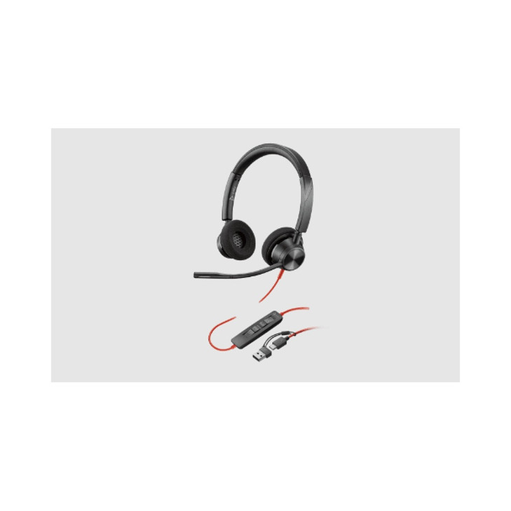 HP POLY BLACKWIRE 3320 UC STEREO USB-C CORDED HEADSET INCLUDING USB-A ADAPTOR