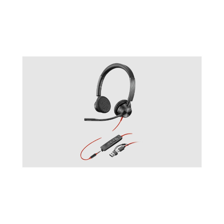 HP POLY BLACKWIRE C3225 UC STEREO USB-C CORDED HEADSET 3.5MM & USB-C/A ADAPTOR- SOFT PACK