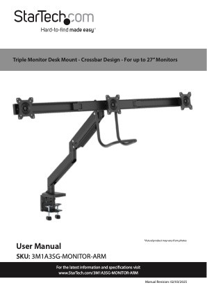STARTECH CROSSBAR TRIPLE MONITOR DESK MOUNT - UP TO THREE 27" MONITORS VESA 5YR