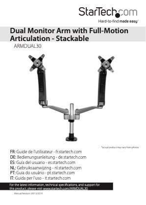 STARTECH DUAL MONITOR DESK MOUNT <30" <8KG FULL MOTION VESA H/ADJ SILVER 10YR