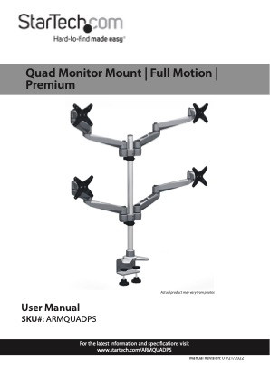 STARTECH QUAD MONITOR DESK MOUNT <30" <10KG FULL MOTION H/ADJ VESA SILVER 10YR