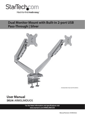 STARTECH DUAL MONITOR DESK MOUNT <32" <8KG FULL MOTION VESA SILVER USB AUDIO 2YR