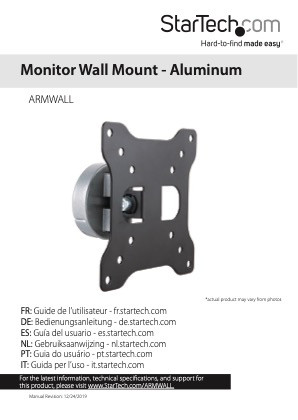 STARTECH MONITOR WALL MOUNT TILT SWIVEL <34" <15KG UP TO 100x100 VESA BLACK 5YR