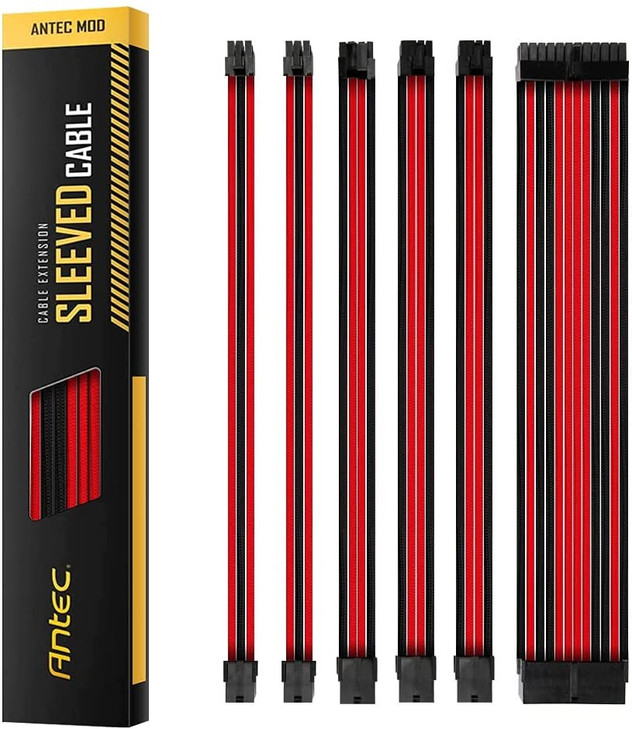 Antec PSU -  Sleeved Extension Cable Kit V2 - Red / Black. 24PIN ATX, 4+4 EPS, 8PIN PCI-E, 6PIN PCI-E, Compatible with Standard PSU