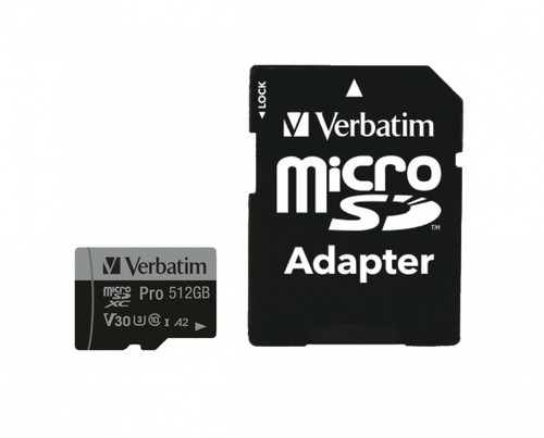 Verbatim Pro 512 GB Class 3/UHS-I (U3) V30 microSDXC - 100 MB/s Read - 90 MB/s Write