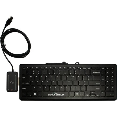 Black Cleanwipe Pro Keyboard - Black RDR-80532BKU WAVE ID Plus Mini V3 USB SDK Reader - Left Side w/ Card Reader Mount. Incl. Key Fitted Silicone Cover