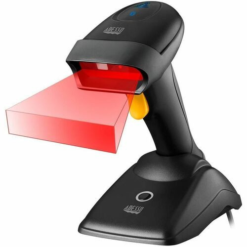 Adesso NuScan 2500 Retail, Warehouse Handheld Barcode Scanner - Cable/Wireless Connectivity - Black - USB Cable Included - Nuscan 2500 Antimicrobial and Waterproof 2D Barcode Scanner with Charging Cradle