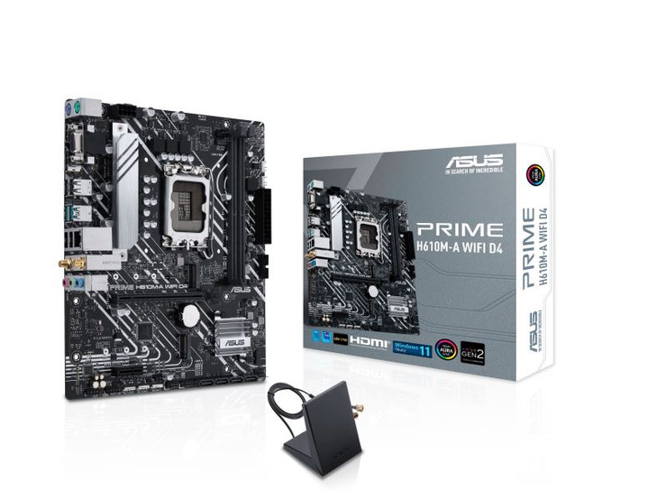 ASUS PRIME H610M-A WIFI D4 Intel LGA 1700  mATX Motherboar 2xDDR4~64GB PCIe 4.0, dual M.2 slots, Intel® 1 Gb Ethernet, WIFI 5, DisplayPort, HDMI®, D-S