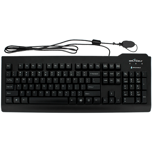 Seal Clean Glow# Backlit Keyboard w/ Key Locking Function - Dishwasher Safe - ANSI / QWERTY / US ENGLISH / Quick Connect USB Cable / Black - CE / FCC / IC / IPx8 / REACH / RoHS3 Compliant / Black