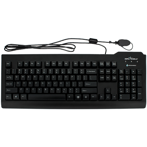 Seal Clean Glow# Backlit Keyboard w/ Key Locking Function - Dishwasher Safe - ANSI / QWERTY / US ENGLISH / Quick Connect USB Cable / Black - CE / FCC / IC / IPx8 / REACH / RoHS3 Compliant / White