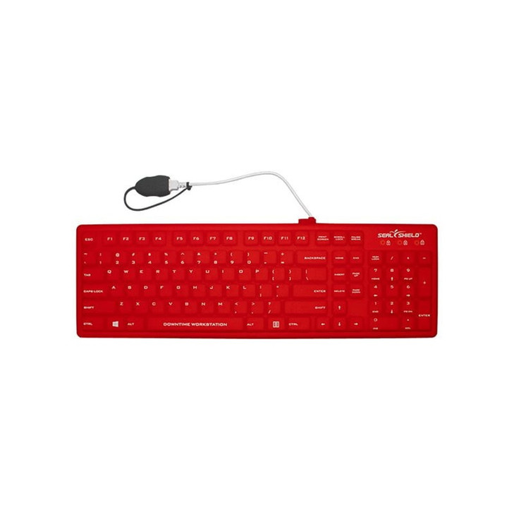 Seal Silk Pro Keyboard Red - Full Size - Washable & Waterproof - IP68 certified - Compatible with industrial-grade cleaners & disinfectants - Quick Connect w/6ft Extension Cable