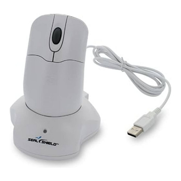 Waterproof RF Wireless 1000 DPI Optical Mouse with Scroll Wheel + 2 Button Charging Base with Integrated 3 Port White USB Hub AES128 Encryption Visible On/Off LED Indicator White