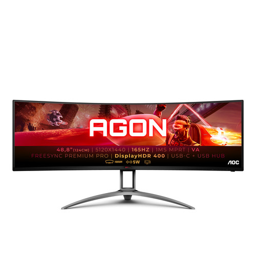 AOC AGON AG493UCX2 49" Dual Quad HD (DQHD) Curved Screen Gaming LCD Monitor - 32:9 - Textured Black - 1244.60 mm Class - Vertical Alignment (VA) - WLED Backlight - 5120 x 1440 - 16.7 Million Colours - FreeSync Premium Pro/G-sync Compatible - 400 cd/m² - 1 ms - 360 Hz Refresh Rate - HDMI - DisplayPort - USB Hub, KVM Switch