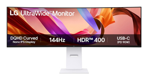 LG Ultrawide 49U950A-W 49" Class Dual Quad HD (DQHD) Curved Screen LCD Monitor - 21:9 - White - 49" Viewable - Nano In-plane Switching (Nano IPS) Technology - 5120 x 1440 - Adaptive Sync/FreeSync Premium Pro/G-sync Compatible - 400 cd/m² - 1 ms - Speakers - Swivel, Height, Tilt - USB Type-C - VESA Mount Compatible - KVM Switch