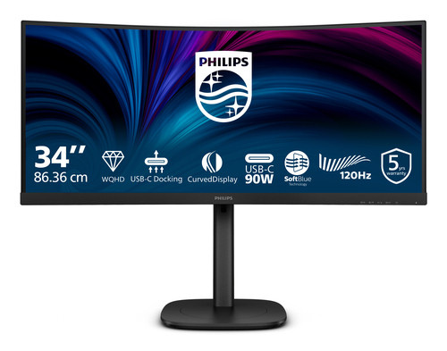 Philips 34B2U3600C/75 86.36 cm (34in) B Line WQHD USB-C Docking Monitor - HDMI - DP - USBC - RJ45 - KVM - PD 90W - 5W Speakers - EyeSafe