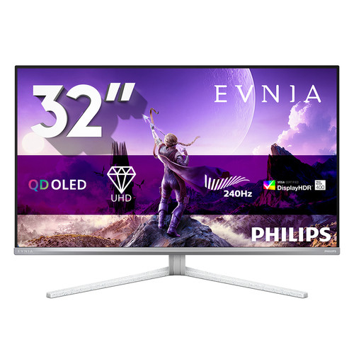 Philips Evnia 32M2N8900 31.5in 240Hz QHD QD-OLED Gaming Monitor AmbiGlow 3840x2160 16:9 0.03ms GTG 1.5m:1 Contrast 250 Nits DP/HDMI/USB-C PD90W HUB SPK HDR400 Tilt/Swivel/Height/VESA