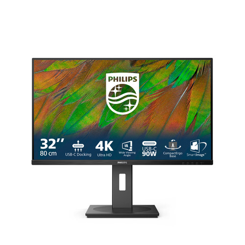 Philips 32B1U3900 31.5in 60Hz UHD VA Business Monitor 3840x2160 16:9 4ms GTG 1000:1 Contrast 350 Nits DP/HDMI/USB-C PD90W Docking LAN SPK Tilt/Pivot/Swivel/Height VESA 100x100mm