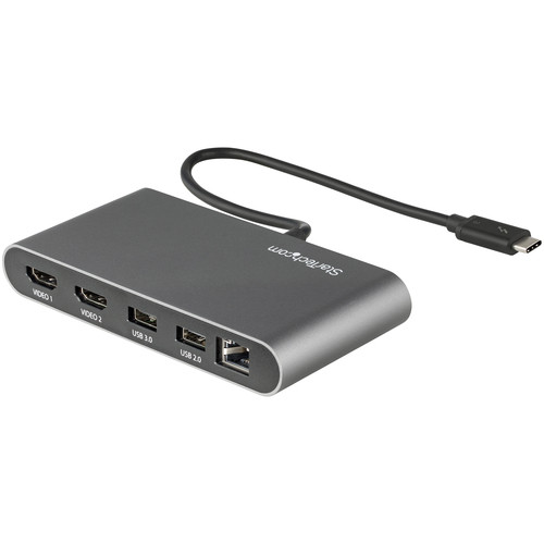 StarTech.com Thunderbolt 3 Docking Station for Notebook - Black, Silver - Thunderbolt 3 certified mini dock - 40Gb video & data/dual monitor 4K 60Hz HDMI/2x USB-A 3.0/2.0/GbE - Bus-Powered - MacBook Pro 13/16/Air; Dell XPS/HP EliteBook/Lenovo X1 Carbon - Extra-long 28cm (11") attached cable