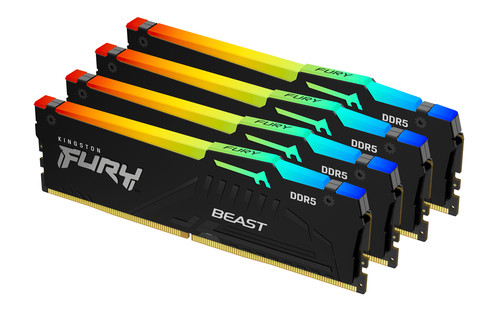 Kingston FURY Beast RAM Module - 128 GB (4 x 32GB) - RGB - DDR5-5600/PC5-44800 DDR5 SDRAM - 5600 MHz Dual-rank Memory - CL40 - 1.25 V - Non-ECC - Unbuffered - 288-pin - DIMM