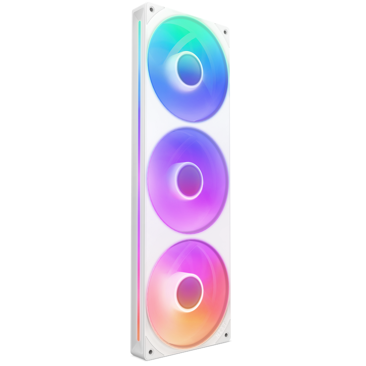 NZXT RF-U36HF-W1 Cooling Fan - Motherboard - 360 mm Maximum Fan Diameter - 3 x Fan(s) - 127.63m³/h Maximum Airflow - 2400 rpm - Fluid Dynamic Bearing - 4-pin PWM, 8-pin - RGB LED - White