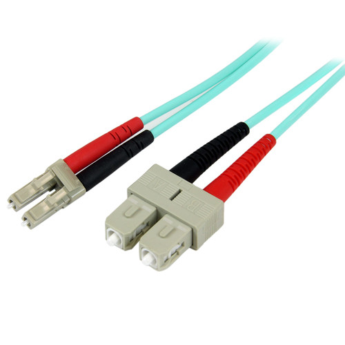 StarTech.com 1m (3ft) LC/UPC to SC/UPC OM3 Multimode Fiber Optic Cable, Full Duplex 50/125 Zipcord, 100G, LSZH Fiber Jumper Cord - 1m (3.3ft) OM3 Multimode LC/SC-UPC Fiber Cable; 1/10/40/100 Gbps Full Duplex; 50/125um Core w/ Aramid Sheath; Bandwidth