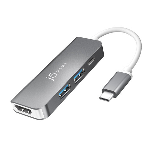 j5create JCD371 USB Type C Docking Station for Mouse, Monitor, Notebook, Projector, Flash Drive - Charging Capability - Space Gray - 1 Displays Supported - 4K, 4K UHD, Full HD