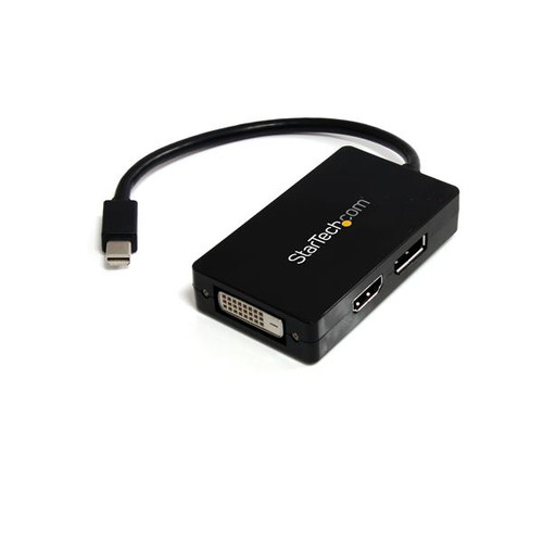 StarTech Travel A/V adapter - 3-in-1 Mini DisplayPort to DisplayPort DVI or HDMI converter - 1 x 20-pin Mini DisplayPort Digital Audio/Video - Male - 1 x 25-pin DVI-D Digital Video
