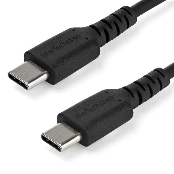 StarTech 1m USB C Charging Cable - Durable Fast Charge & Sync USB 2.0 Type C to C Charger Cord - TPE Jacket Aramid Fiber M/M 60W Black - Cable for Mobile Device, MacBook, iPad Pro
