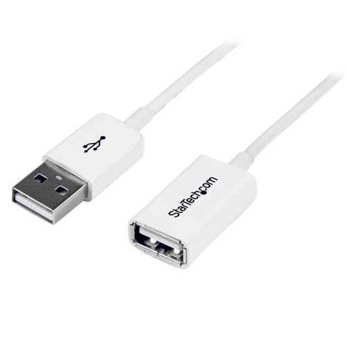 StarTech 1m White USB 2.0 Extension Cable A to A - M/F - Cable for Peripheral Device - First End: 1 x 4-pin USB 2.0 Type A - Male - Second End: 1 x 4-pin USB 2.0 Type A - Female - 480 Mbit/s - Extension Cable - Shielding - 24/28 AWG - White