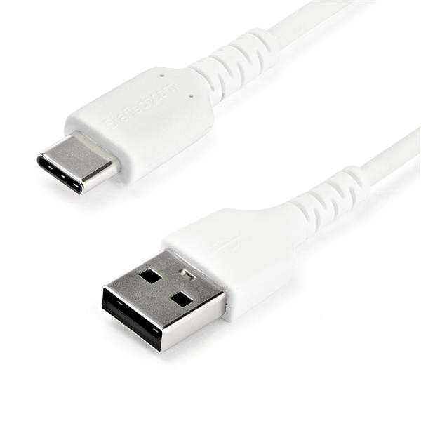StarTech 1m USB A to USB C Charging Cable - Durable Fast Charge & Sync USB 2.0 to USB Type C Data Cord - Aramid Fiber M/M 3A White - Cable for Mobile Device, iPad Pro
