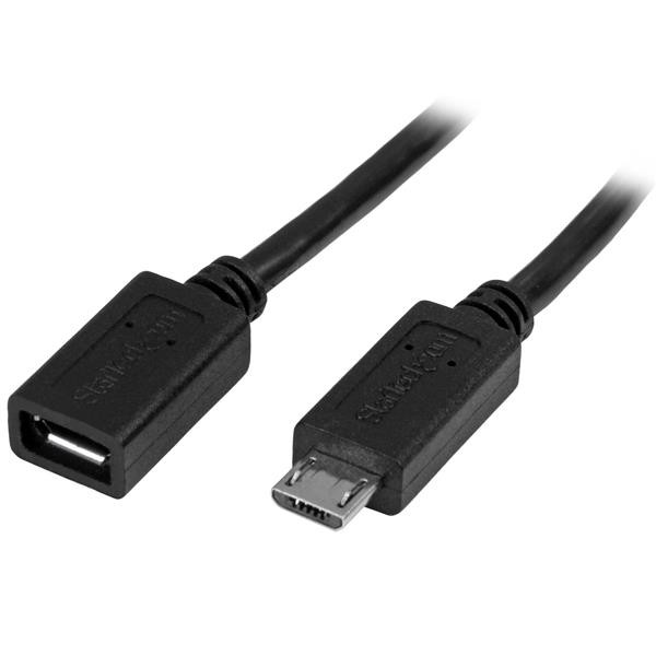 StarTech 0.5m 20in Micro-USB Extension Cable - M/F - Micro USB Male to Micro USB Female Cable - Cable for Tablet, Phone, Keyboard/Mouse - First End: 1 x 5-pin Micro USB 2.0 Type B - Male