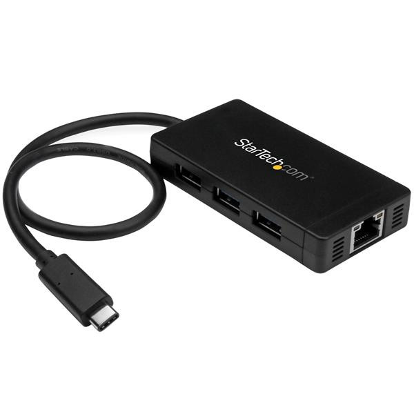 StarTech USB/Ethernet Combo Hub - USB Type C - External - Black - TAA Compliant - 3 Total USB Port(s) - 3 USB 3.0 Port(s)1 Network (RJ-45) Port(s) - PC, Mac