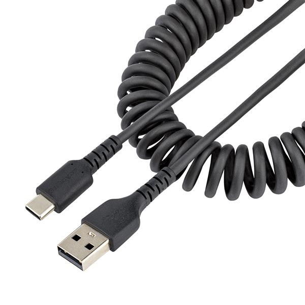 StarTech 3ft (1m) USB A to C Charging Cable, Coiled Heavy Duty USB 2.0 A to Type-C, Durable Fast Charge & Sync USB-C Cable, Black, M/M - Cable for Mobile Device, iPad Pro, iPad mini