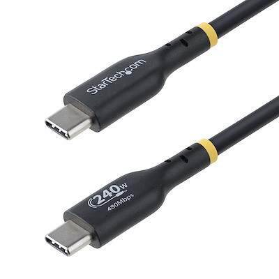 USB C cable supports Power Delivery 3.1 Extended Power Range (EPR); Up to 240W 5A; USB-IF Certified w/E-marker; Ideal for charging high-power USB-C laptops/devices; TPE jacket w/shield; USB 2.0